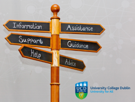 A signpost directing students to help, guidance and support